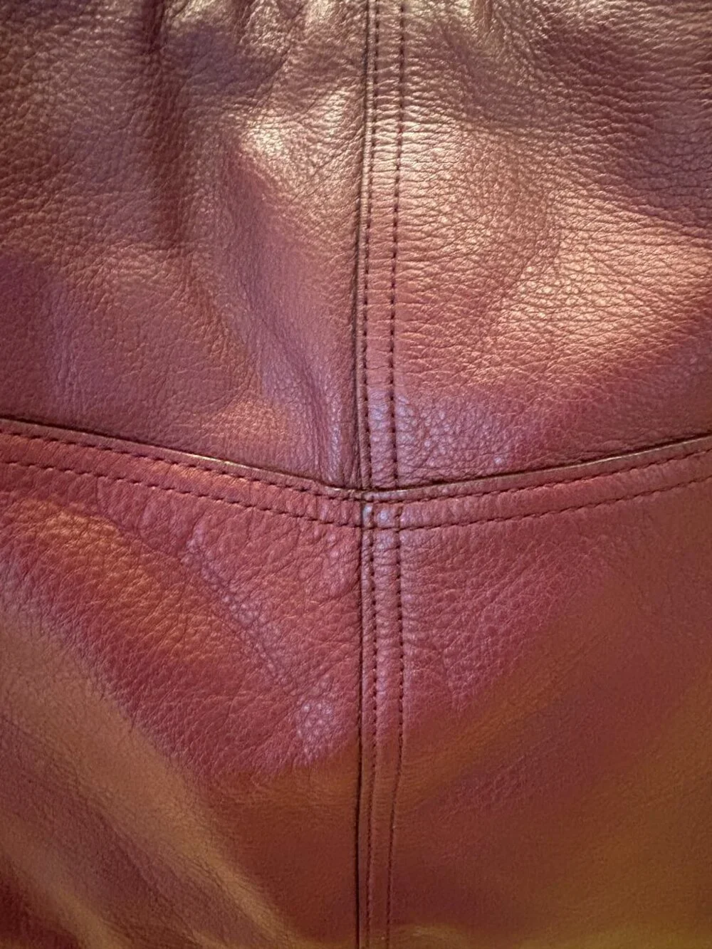 Lauren Ralph Lauren Large Pebbled Leather Tote – Burgundy/Gold Hardware